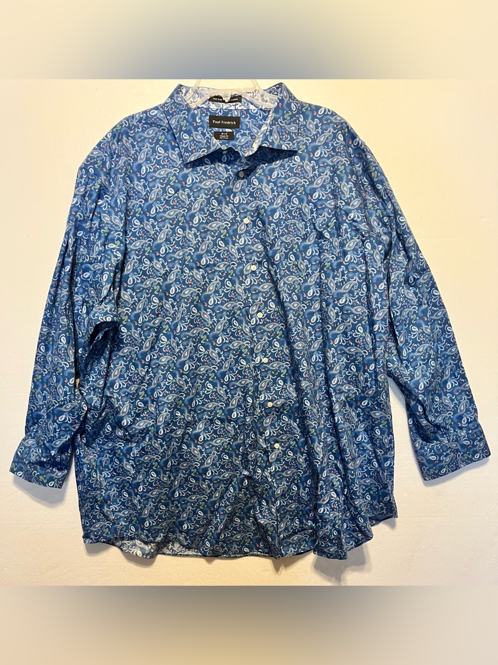 Paul Fredrick Blue Paisley Men's Size 20/34 Dress Shirt